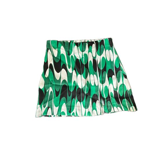 Zara Womens Small Green Mini Skirt Geometric Jacquard High Waist A-line Retro - Picture 1 of 4